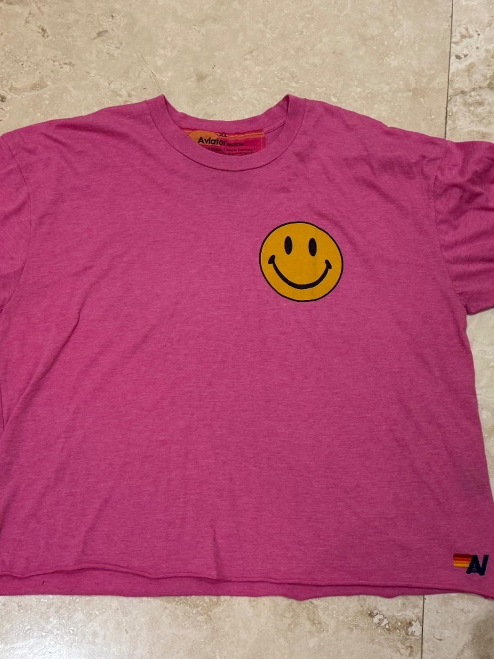 Aviator Nation Smiley Bright Pink Boyfriend Tee Graphic T-Shirt -sz. XL VGUC